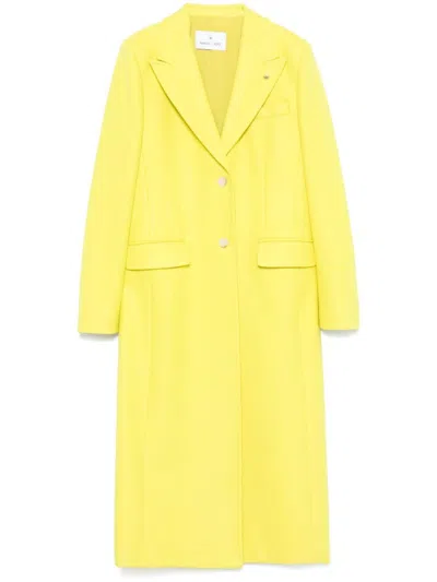 Manuel Ritz Brooch-detail Coat In Yellow