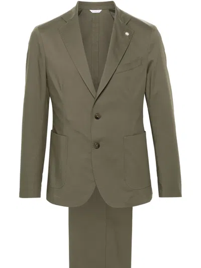 Manuel Ritz Brooch-detail Single-breasted Suit In Green