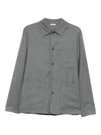 Manuel Ritz Button-up Flannel Shirt Jacket In Gray