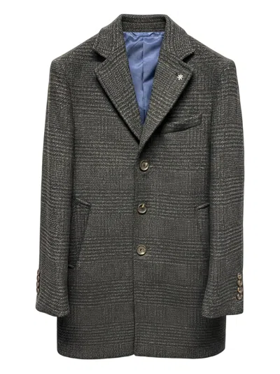 Manuel Ritz Buttoned Checked Coat In Brown