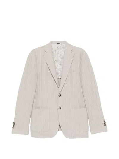 Manuel Ritz Buttoned Pocket Blazer In Neutral