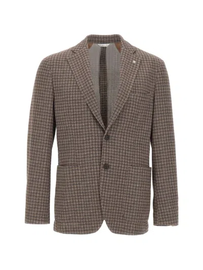 Manuel Ritz Checked Single-breasted Blazer In Brown