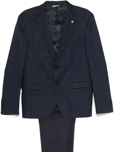 Manuel Ritz Checked Suit In Blue