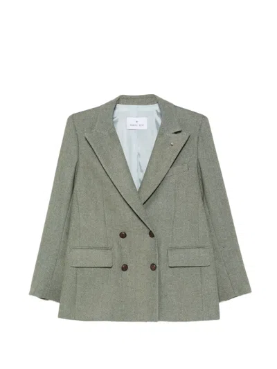 Manuel Ritz Chevron-pattern Double-breasted Blazer In Green