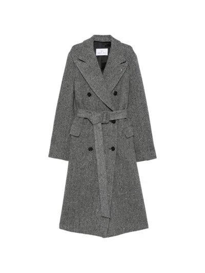 Manuel Ritz Chevron-pattern Double-breasted Coat In Gray