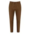 Manuel Ritz Cognac Virgin Wool Trousers With Elasticized Waistband In Brown