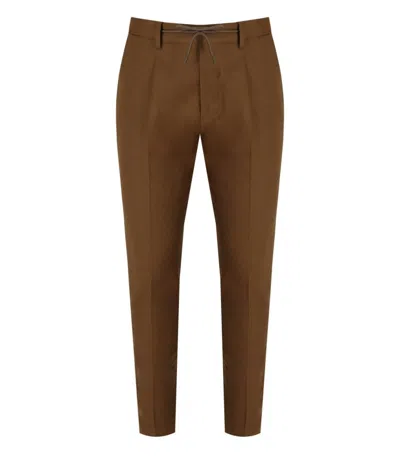 MANUEL RITZ COGNAC VIRGIN WOOL TROUSERS WITH ELASTICIZED WAISTBAND