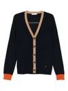 Manuel Ritz Contrast-trim Wool-blend Cardigan In Blue