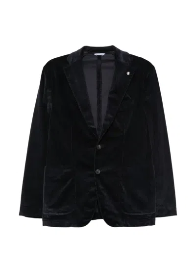 Manuel Ritz Corduroy Single-breasted Blazer In Blue
