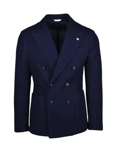 Manuel Ritz Cotton Double-breasted  Jacket In Blue