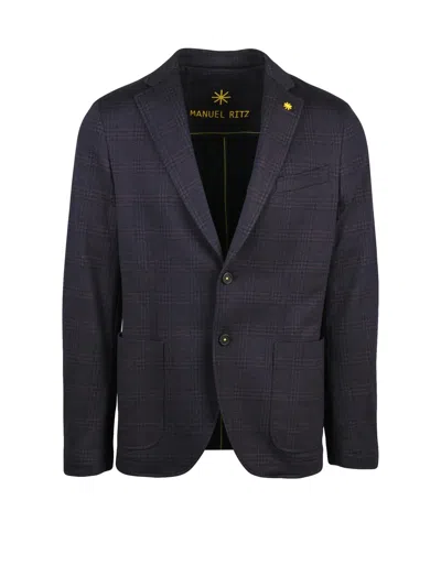 Manuel Ritz Cotton/polyester Jacket - Blue/brown In Black