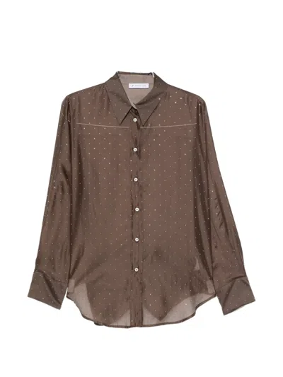 Manuel Ritz Crystal-embellished Semi-sheer Shirt In Brown