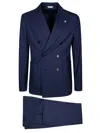 Manuel Ritz Deep Navy Double Breasted Wool Suit In Black
