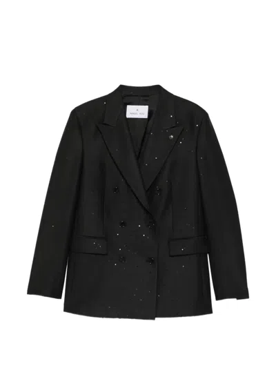 Manuel Ritz Sequin-embellished Double-breasted Blazer In Black
