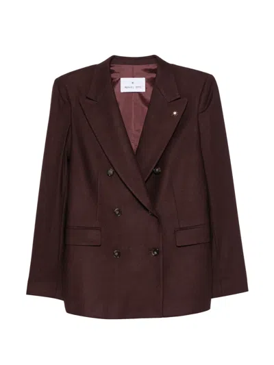 Manuel Ritz Double-breasted Stretch-wool Blazer In Brown