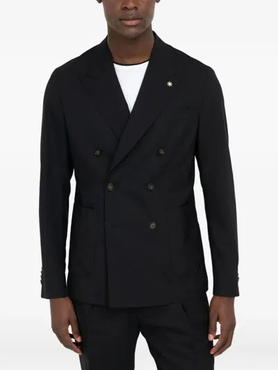 Manuel Ritz Double-breasted Blazer In Blue