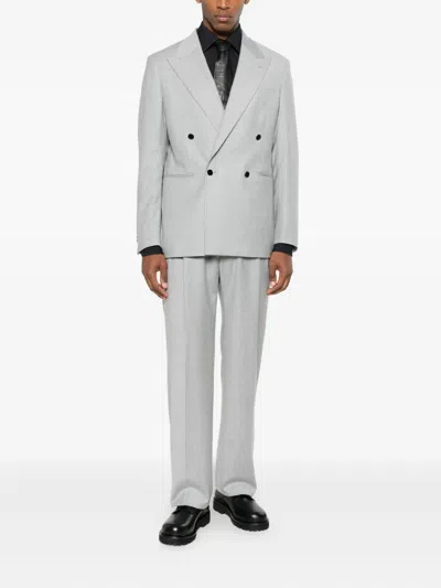 Manuel Ritz Double-breasted Blazer In Gray