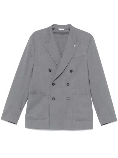 Manuel Ritz Double-breasted Blazer In Grey