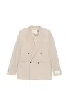 Manuel Ritz Beige Stretch Wool Double-breasted Blazer In Neutral