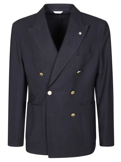 Manuel Ritz Double-breasted Blazer With Gold Button Detailing In Black