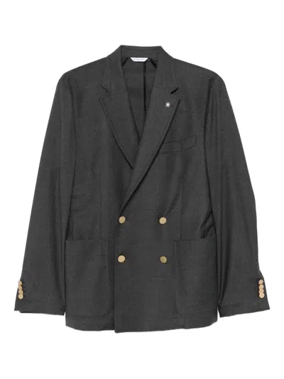 Manuel Ritz Double-breasted Button Jacket In Gray