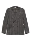 Manuel Ritz Double-breasted Checked Blazer In Gray