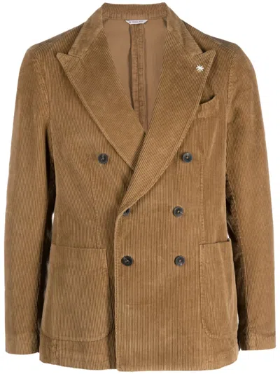 Manuel Ritz Double-breasted Corduroy Blazer In Brown