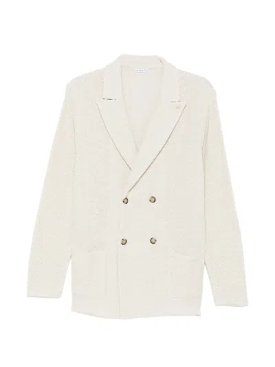 Manuel Ritz Double-breasted Knit Blazer In Gray