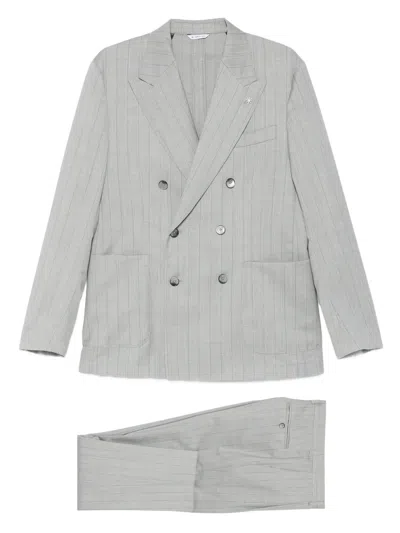 Manuel Ritz Double-breasted Pinstripe Suit In Gray