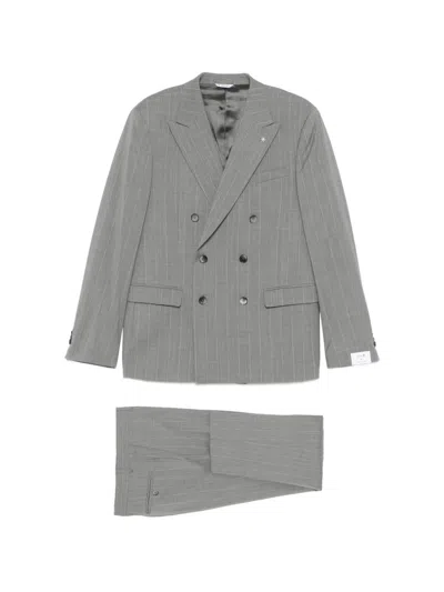 Manuel Ritz Double-breasted Pinstriped Suit In Gray