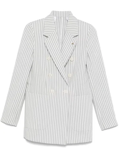Manuel Ritz Double-breasted Striped Blazer In Gray