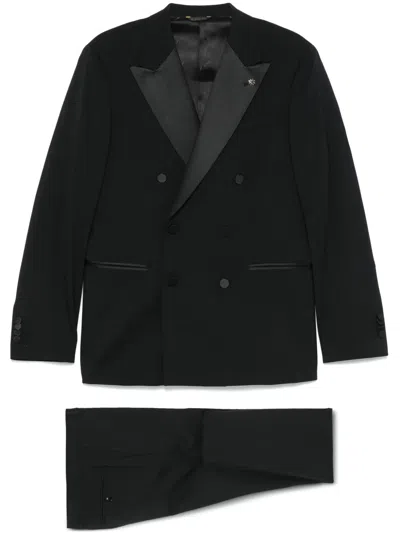 Manuel Ritz Double-breasted Suit In Black