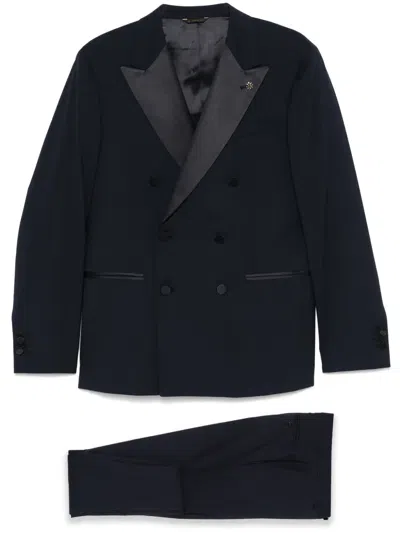 Manuel Ritz Double-breasted Suit In Blue