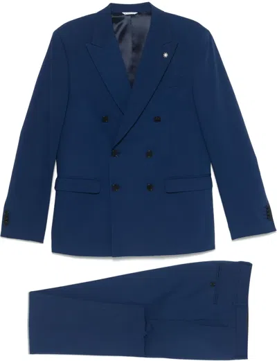 Manuel Ritz Double-breasted Suit In Blue