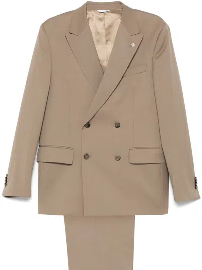 Manuel Ritz Double-breasted Suit In Neutrals