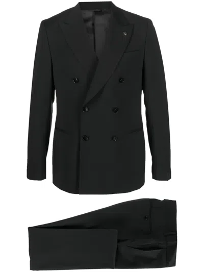 Manuel Ritz Double-breasted Wool Suit In Black