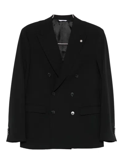 Manuel Ritz Double-breasted Welt-pocket Suit In Black