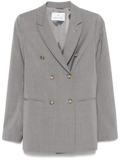 Manuel Ritz Double-breasted Wool Blazer In Gray