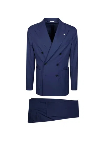 Manuel Ritz Double-breasted Wool Suit In Blue