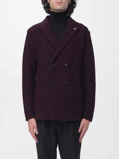 Manuel Ritz Double-breasted Alpaca Wool Blend Blazer With Rever Collar In Burgundy