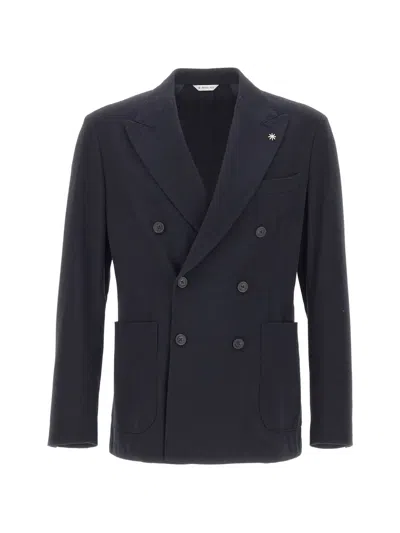 Manuel Ritz Double-breasted Blazer In Blue