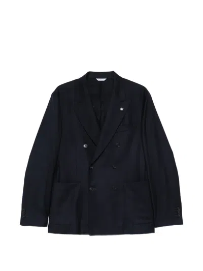 Manuel Ritz Double-breasted Blazer In Blue
