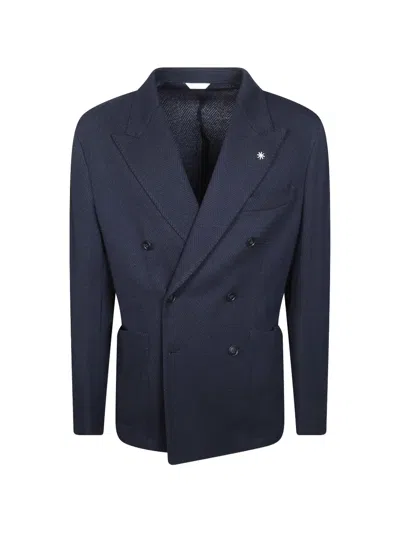 Manuel Ritz Double-breasted Blazer In Blue