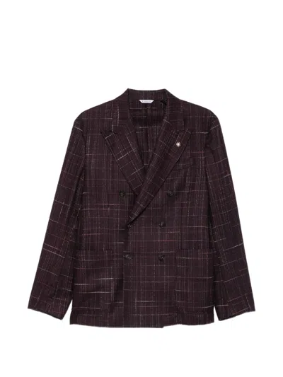 Manuel Ritz Double-breasted Bouclé Blazer In Purple