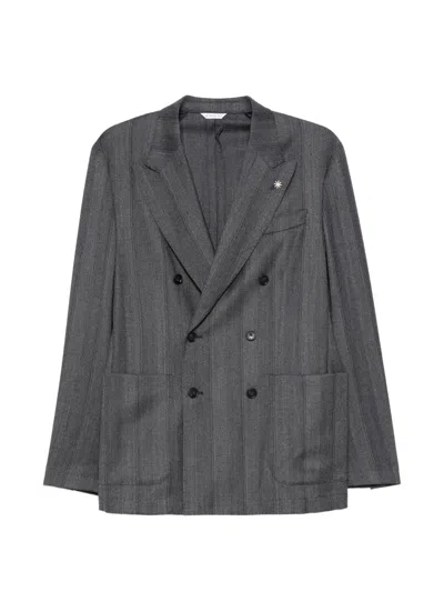 Manuel Ritz Double-breasted Chevron Suit In Blue