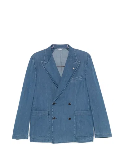 Manuel Ritz Double-breasted Denim Jacket In Blue