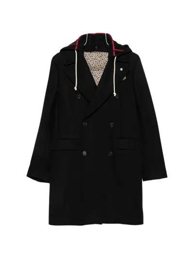 Manuel Ritz Double-breasted Hooded Coat In Black