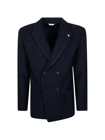 Manuel Ritz Double-breasted Long-sleeve Blazer In Blue