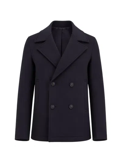 Manuel Ritz Double-breasted Peacoat In Blue
