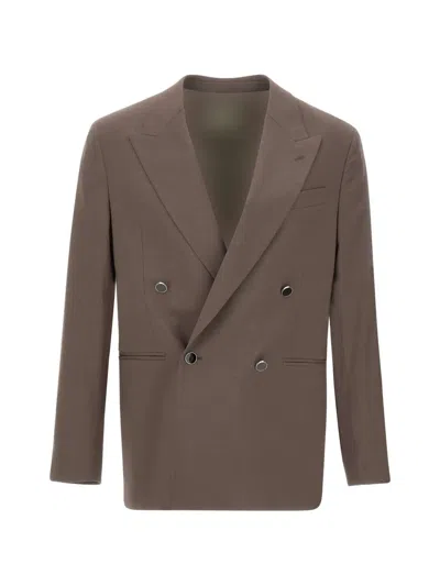 Manuel Ritz Double-breasted Peak Lapel Blazer In Brown